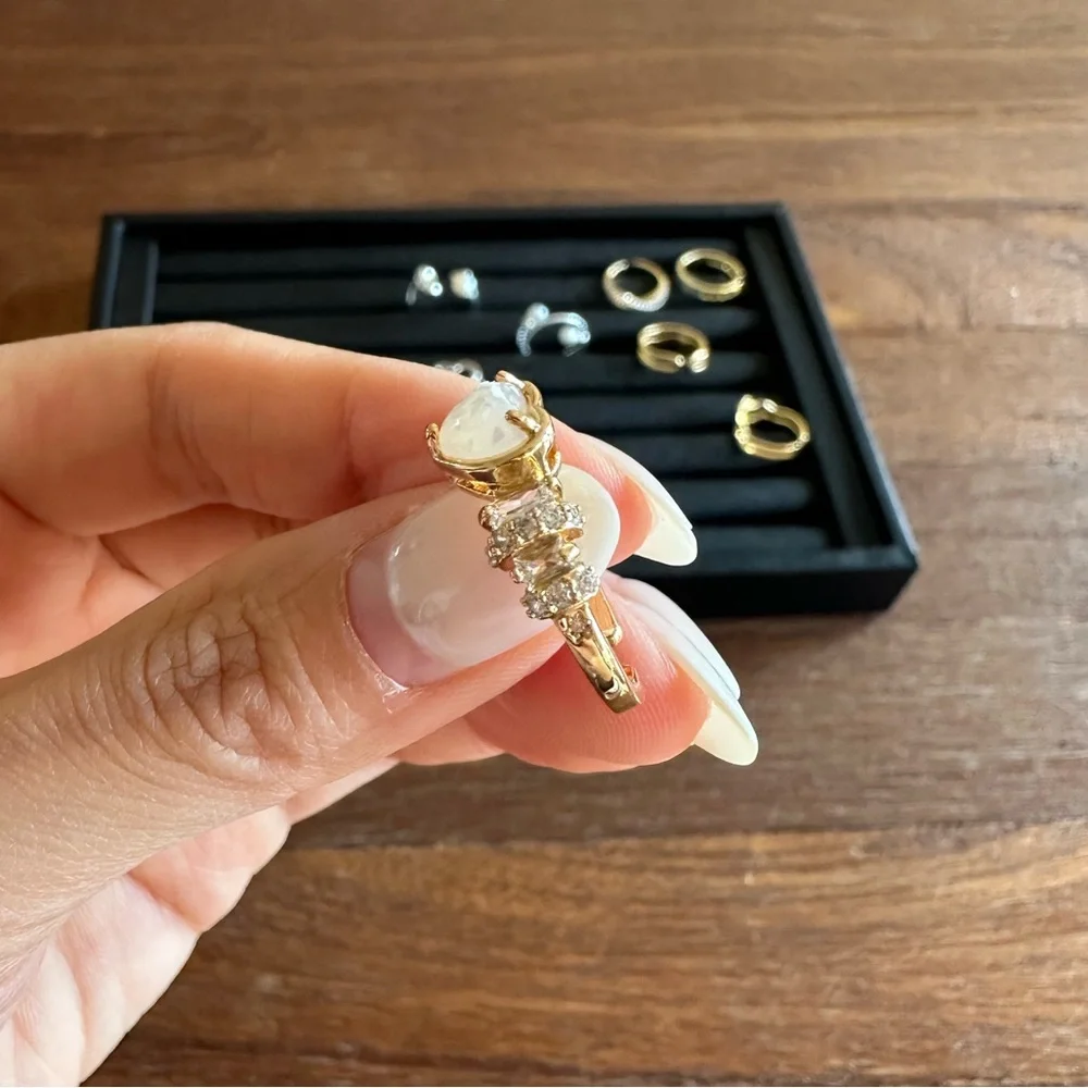 Gold Heart Open Ring Adjustable Rhinestone Heart Ring Romantic Statement Ring